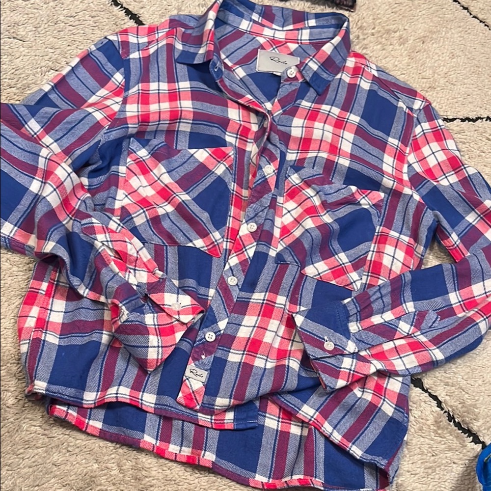 Rails Long Sleeve Plaid Shirt Jacket in Blue, Red, White